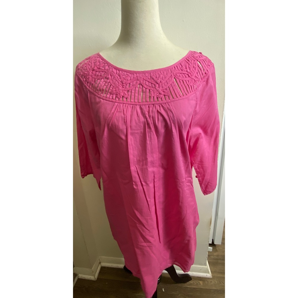 Lilly Pulitzer Ashling Tunic Daiquiri Pink Cotton Embroidered Yoke Top XL NWT